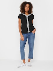 M&Co Black Embroidery Trim V-Neck 100% Cotton Top - Image 2 of 5