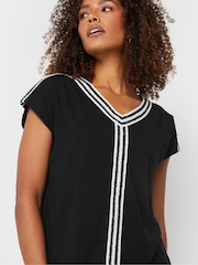 M&Co Black Embroidery Trim V-Neck 100% Cotton Top - Image 4 of 5