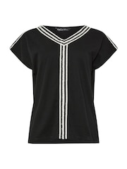 M&Co Black Embroidery Trim V-Neck 100% Cotton Top - Image 5 of 5