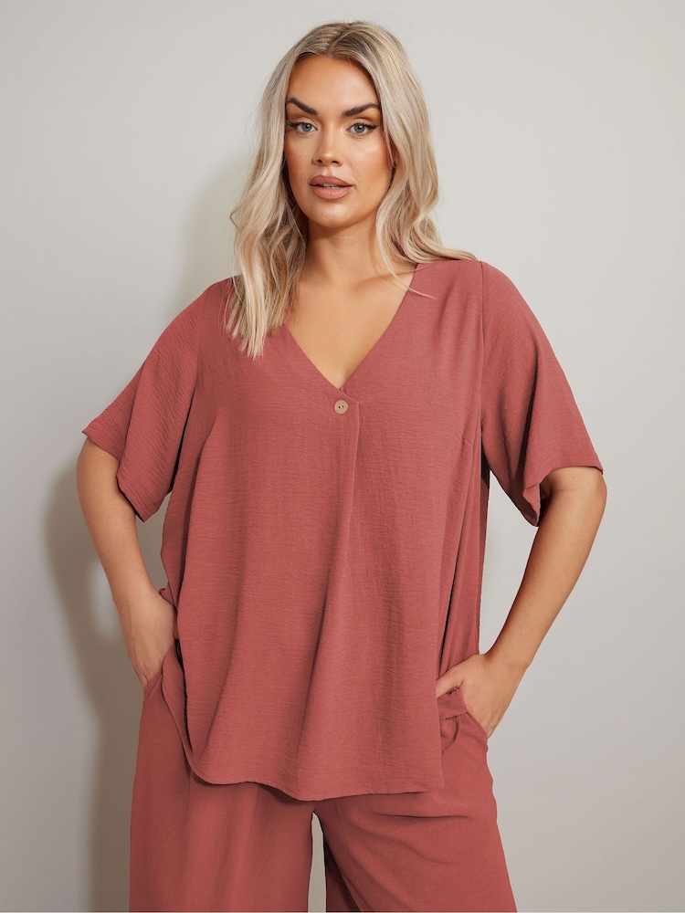 Yours Curve Orange Button Airflow T-Shirt - Image 1 of 5