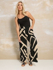 Yours Curve Black Crinkle Wide Leg Trousers - Image 2 of 5