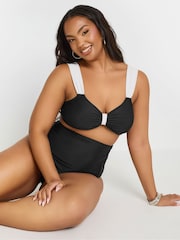 Yours Curve Black Contrast Strap Crop Bikini Top - Image 1 of 7