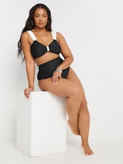 Yours Curve Black Contrast Strap Crop Bikini Top - Image 2 of 7