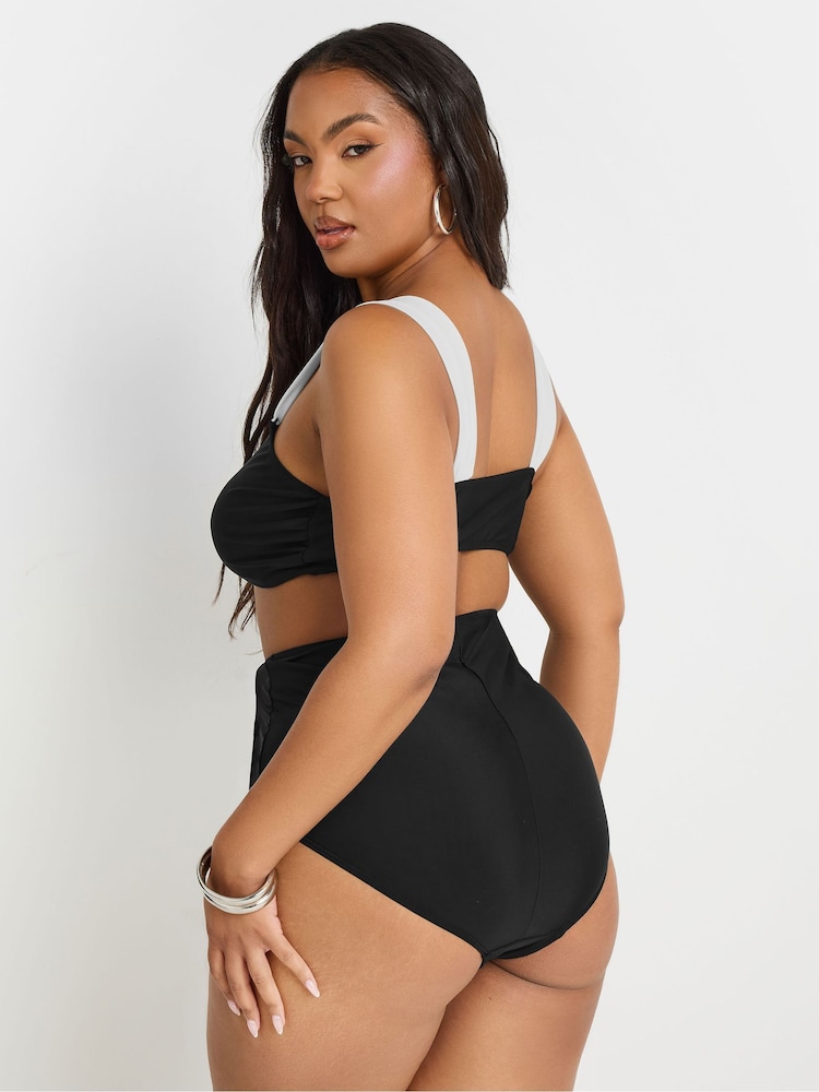 Yours Curve Black Contrast Strap Crop Bikini Top - Image 2 of 7 Yours Curve Black Contrast Strap Crop Bikini Top - Image 2 of 7