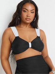 Yours Curve Black Contrast Strap Crop Bikini Top - Image 3 of 7