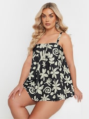 Yours Curve Black Folkloric Floral Pleat Tankini - Image 2 of 5