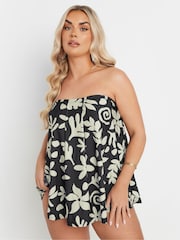 Yours Curve Black Folkloric Floral Pleat Tankini - Image 3 of 5