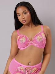 Yours Curve Pink Butterfly Embroidered Bra - Image 2 of 6