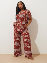 Yours Curve Brown Dry Plisse Co-Ord Trousers - Image 2 of 5
