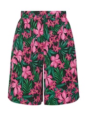 Yours Curve Green Floral Print Crinkle Jersey Shorts - Image 4 of 4