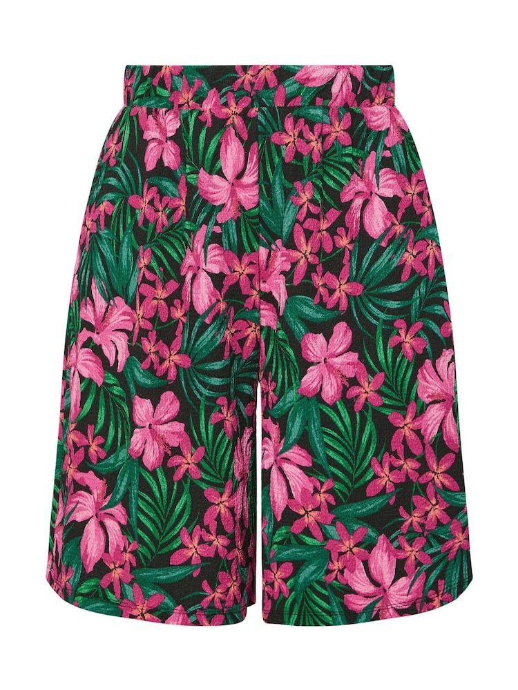 Yours Curve Green Floral Print Crinkle Jersey Shorts - Image 4 of 4