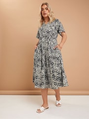 Yours Curve Black Tiered Boho 100% Cotton Dress - Image 2 of 5