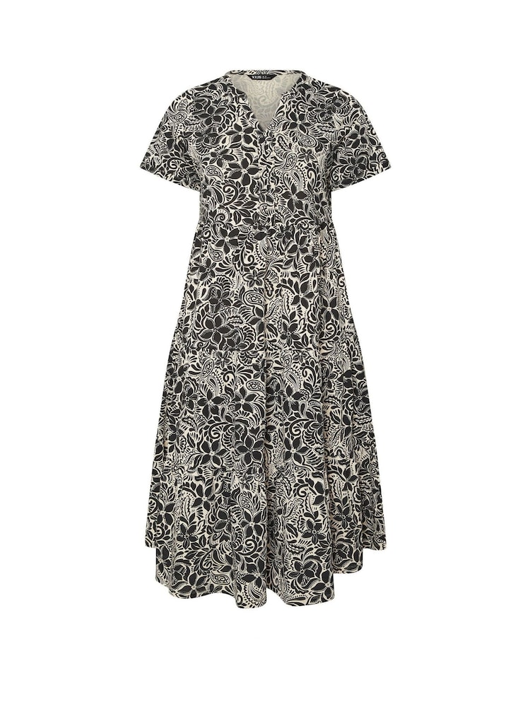Yours Curve Black Tiered Boho 100% Cotton Dress - Image 5 of 5