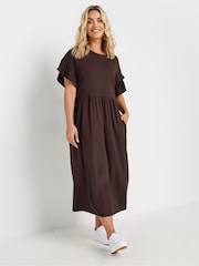 Yours Curve Brown 100% Cotton Frill Midaxi Dress - Image 2 of 4