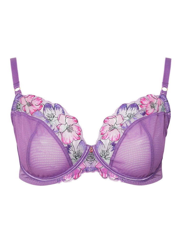 Yours Curve Purple Floral Embroidered Bra - Image 2 of 6 Yours Curve Purple Floral Embroidered Bra - Image 2 of 6