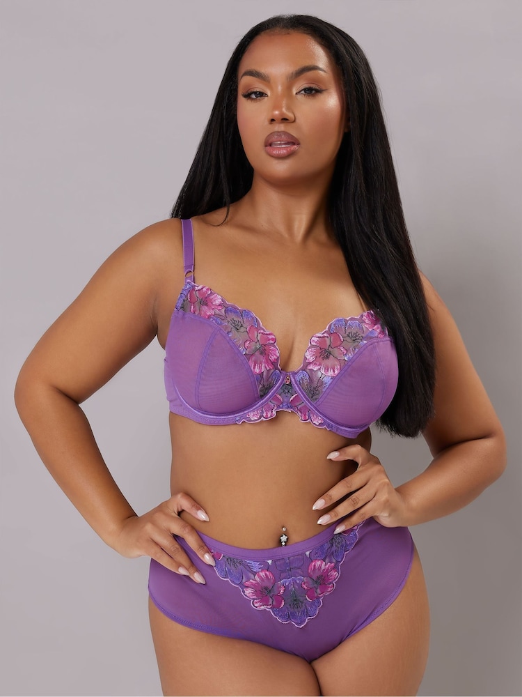 Yours Curve Purple Floral Embroidered Bra - Image 6 of 6