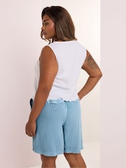 Yours Curve Light Blue Chambray Elastic Waist Shorts - Image 3 of 5