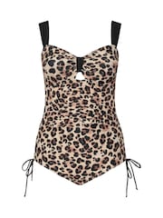 Yours Curve Black Contrast Strap Leopard Print Swimsuit - Image 6 of 7