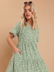 Yours Curve Green Tiered 100% Cotton Dress - Image 2 of 5