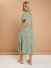 Yours Curve Green Tiered 100% Cotton Dress - Image 3 of 5