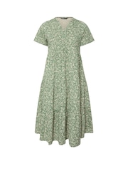 Yours Curve Green Tiered 100% Cotton Dress - Image 5 of 5