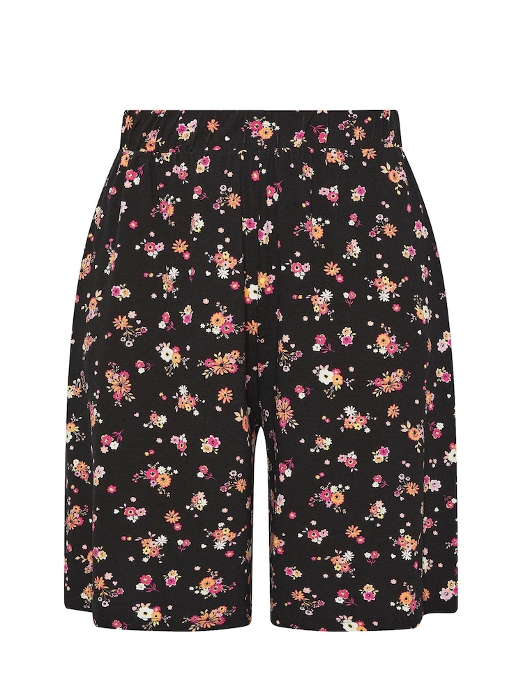 Yours Curve Charcoal Black Floral Print Crinkle Jersey Shorts - Image 5 of 5