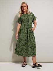 Yours Curve Green 100% Cotton Frill Midaxi Dress - Image 1 of 5