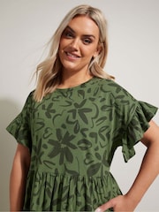 Yours Curve Green 100% Cotton Frill Midaxi Dress - Image 4 of 5