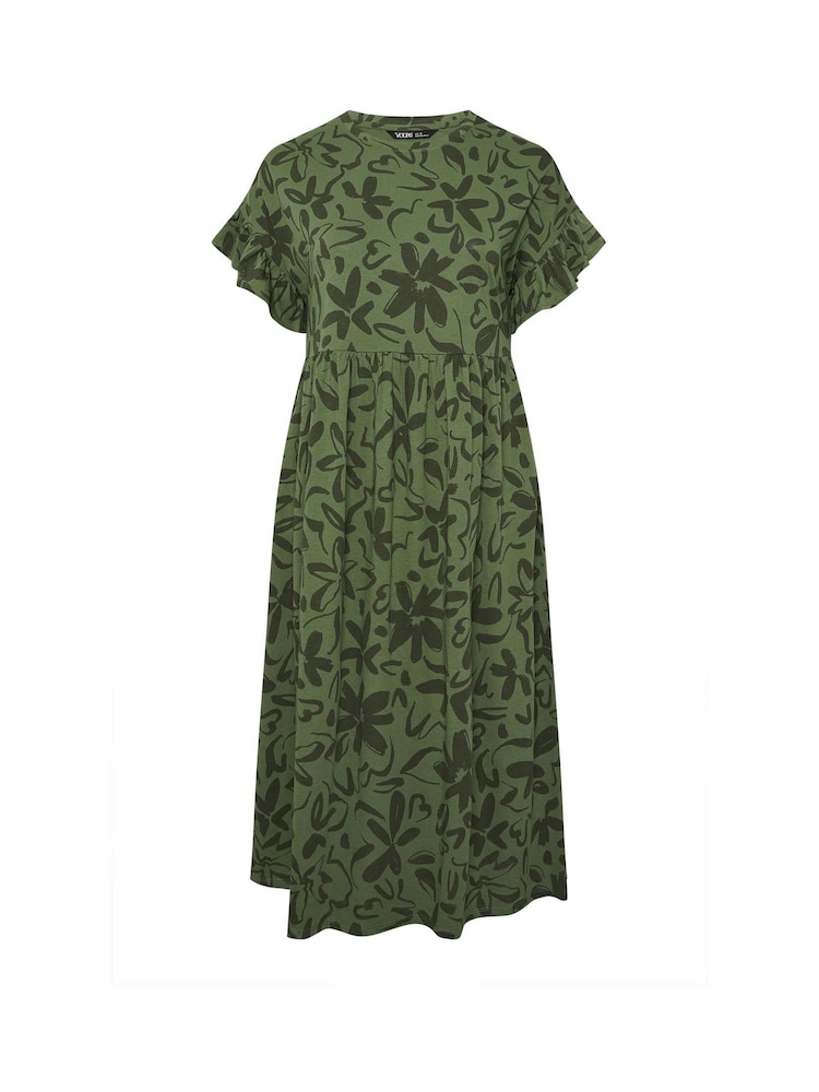 Yours Curve Green 100% Cotton Frill Midaxi Dress - Image 5 of 5