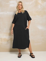 Yours Curve Black Drop Shoulder Throw On 100% Cotton Dress - Image 1 of 5