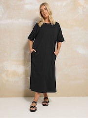 Yours Curve Black Drop Shoulder Throw On 100% Cotton Dress - Image 2 of 5