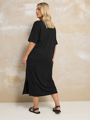Yours Curve Black Drop Shoulder Throw On 100% Cotton Dress - Image 3 of 5