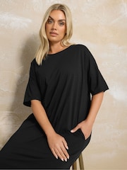 Yours Curve Black Drop Shoulder Throw On 100% Cotton Dress - Image 4 of 5