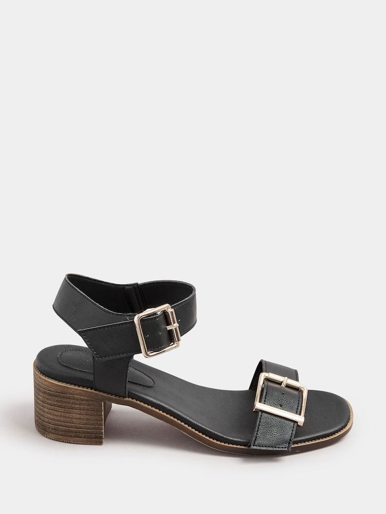 Yours Curve Chrome Black Extra Wide Fit Wide Fit Flatform Gem Sandals - Image 1 of 3