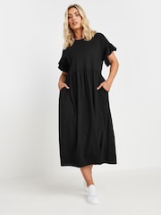 Yours Curve Black 100% Cotton Frill Midaxi Dress - Image 1 of 5