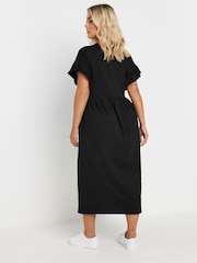 Yours Curve Black 100% Cotton Frill Midaxi Dress - Image 3 of 5