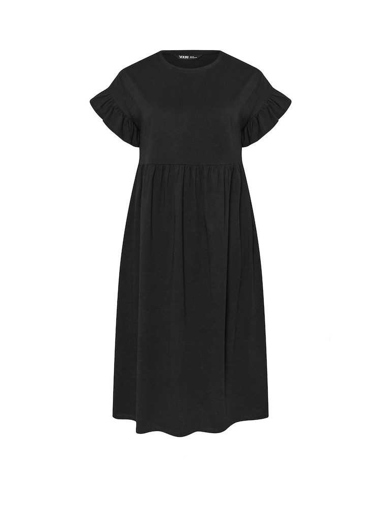 Yours Curve Black 100% Cotton Frill Midaxi Dress - Image 5 of 5