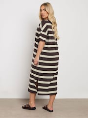 Yours Curve Brown Drop Shoulder Striped Throw On 100% Cotton Dress - Image 2 of 5