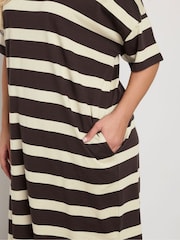 Yours Curve Brown Drop Shoulder Striped Throw On 100% Cotton Dress - Image 4 of 5