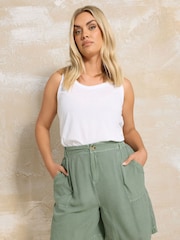 Yours Curve Green Chambray Elastic Waist Shorts - Image 1 of 5