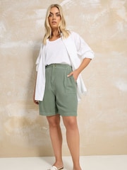 Yours Curve Green Chambray Elastic Waist Shorts - Image 2 of 5