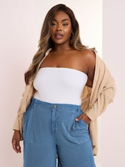 Yours Curve Blue Chambray Elastic Waist Shorts - Image 1 of 5