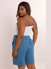 Yours Curve Blue Chambray Elastic Waist Shorts - Image 3 of 5