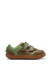 Clarks Green Standard Fit (F) Toddler Dinosaur Print RD Flash Snap Shoes - Image 1 of 7