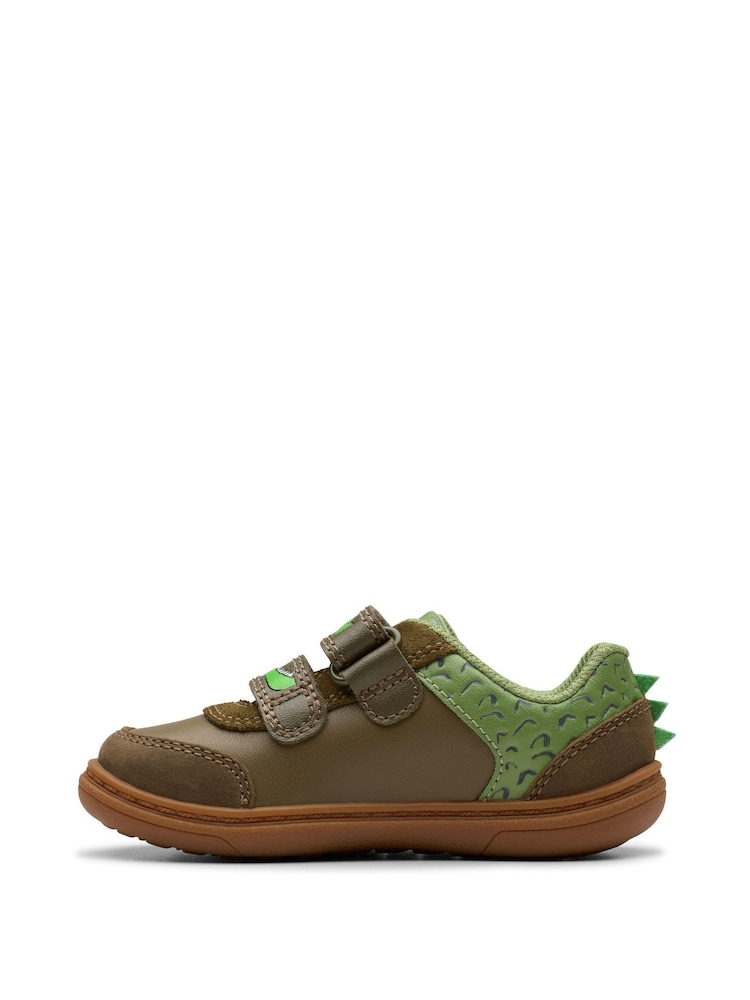Clarks Green Standard Fit (F) Toddler Dinosaur Print RD Flash Snap Shoes - Image 2 of 7