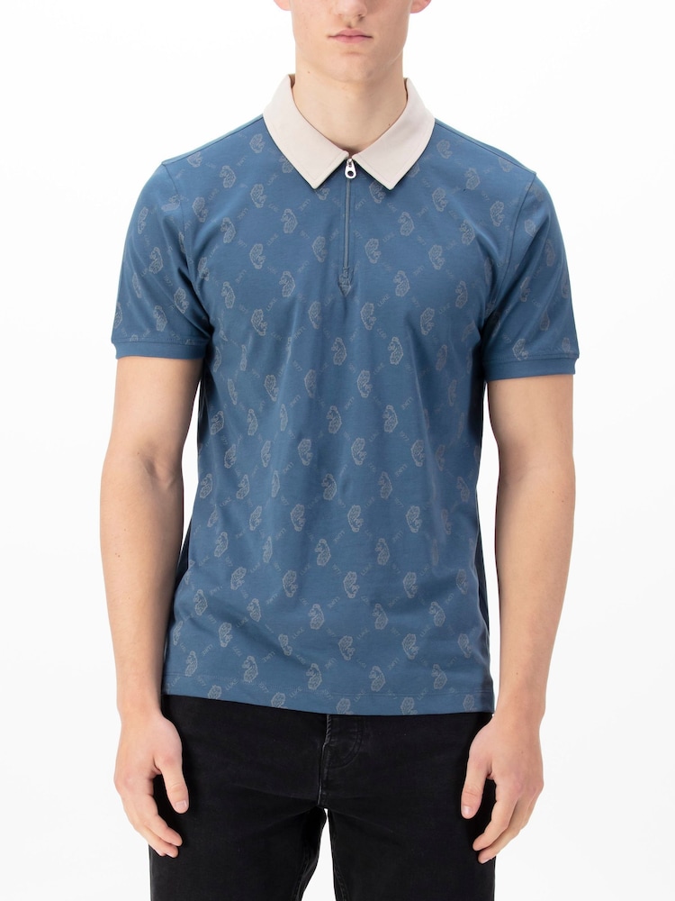 Luke 1977 Henderson Denim Blue 100% Cotton Polo Shirt - Image 1 of 5 Luke 1977 Henderson Denim Blue 100% Cotton Polo Shirt - Image 1 of 5