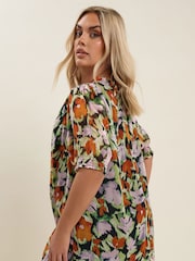 Yours Curve Black Frill Neck Lined Blouse - Image 2 of 5