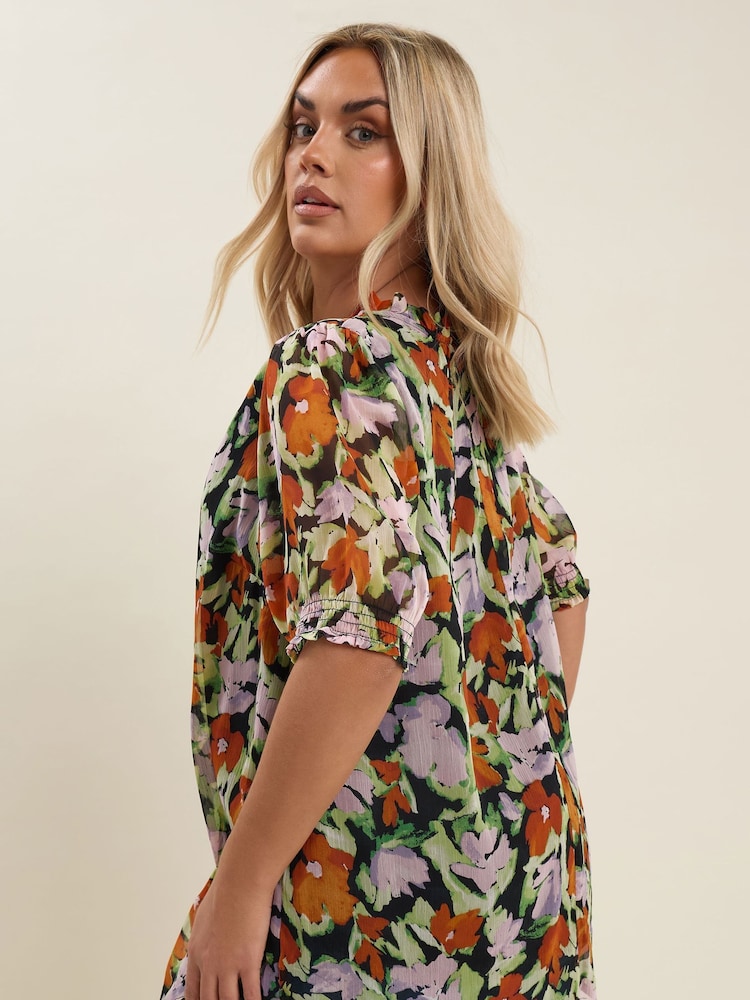 Yours Curve Black Frill Neck Lined Blouse - Image 2 of 5