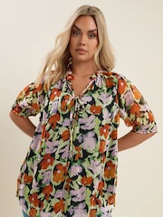 Yours Curve Black Frill Neck Lined Blouse - Image 3 of 5