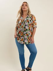 Yours Curve Black Frill Neck Lined Blouse - Image 4 of 5